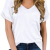 MIHOLL Women's Short Sleeve V-Neck Shirts Loose Casual Tee T-Shirt