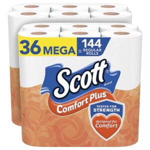 Scott ComfortPlus Toilet Paper, 36 Mega Rolls = 144 Regular Rolls, Bath Tissue, 462 Sheets Per Roll, White, 36 Count