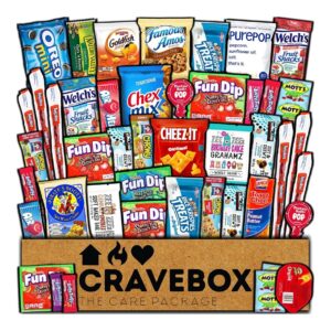 CRAVEBOX Valentines Day Snacks Box Variety Pack Care Package (45 Count) Treats Gift Basket Boxes Pack Adults Kids Grandkids Guys Girls Women Men Boyfriend Candy Birthday Cookies Chips Teenage Mix College Student Food Sampler Office
