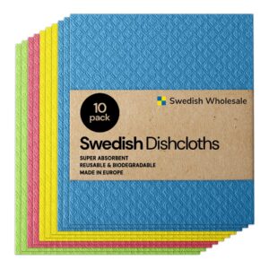 Swedish Wholesale Swedish Dish Cloths – 10 Pack Reusable, Absorbent Hand Towels for Kitchen, Counters & Washing Dishes – Cellulose Sponge Cloth – Eco Friendly Gifts – Assorted