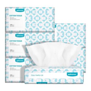 Winner Soft Dry Wipe, Made of Cotton Only, 600 Count Unscented Cotton Tissues for Sensitive Skin OEKO-Tex Safety Certified Chemical-free 10 Times Absorbent Baby Wipes