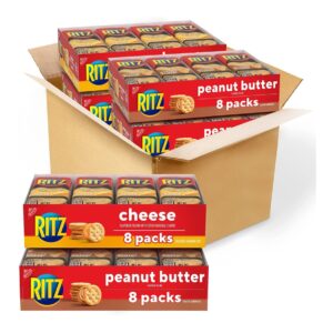 RITZ Peanut Butter Sandwich Cracker Snacks and Cheese Sandwich Crackers, Snack Crackers Variety Pack, 32 Snack Packs