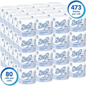 Scott Professional 100% Recycled Fiber Standard Roll Bathroom Tissue (13217), 2-Ply, White, 80 Rolls / Case, 473 Sheets / Roll, 37,840 Sheets / Case