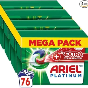 Ariel All-in-1 PODS Laundry Detergent Washing Liquid Tablets/Capsules, 76 Washes (4×19), Stain Remover For Clothes & Deep Down Clean