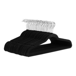 Amazon Basics Slim, Velvet, Non-Slip Suit Clothes Hangers, Black/Silver – Pack of 50