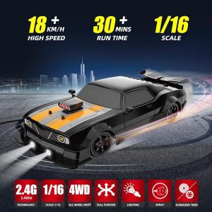 [Only New User Free Shipping 0.99 ]RC Drift Car 2.4GHz 1:16 Scale 4WD High Speed Remote Control Cars Vehicle with LED Lights Two Batteries and Drifting Tires Racing Sport Toy Cars for Adults Boys Girls Kids
