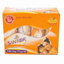 Santoor total skin care toilet soap sandal tumeric, Pack of 4 X 175 gm