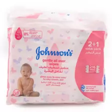 Johnson's Baby Wipes Gentle All Over Wipes, 2+1 Packs Of 72 Wipes, 216 Total Count
