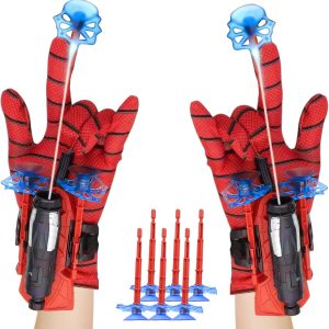 Spider Shooter Boys Girls Toy - 2 Pack Web Shooters for Kids Super Hero Toys with Spider Gloves Launcher Wrist Toys Sucking Disc Bullets for Boy Girl Age 3-14 Birthday Gifts With Gift Box Package