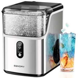 EUHOMY Nugget Ice Makers Countertop, Pebble Ice Maker Machine z 35lbs/24H Soft Ice, Samoczyszcząca Soniczna Kostkarka do Lodu z Łyżką Do Lodu i Koszykiem, Kostkarka Do Lodu Pellet Do Domu/Kuchni/Biura